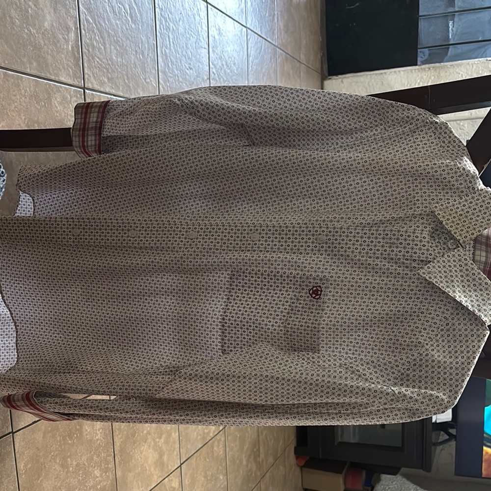 Patterned Button-Up Shirt with Red Accents